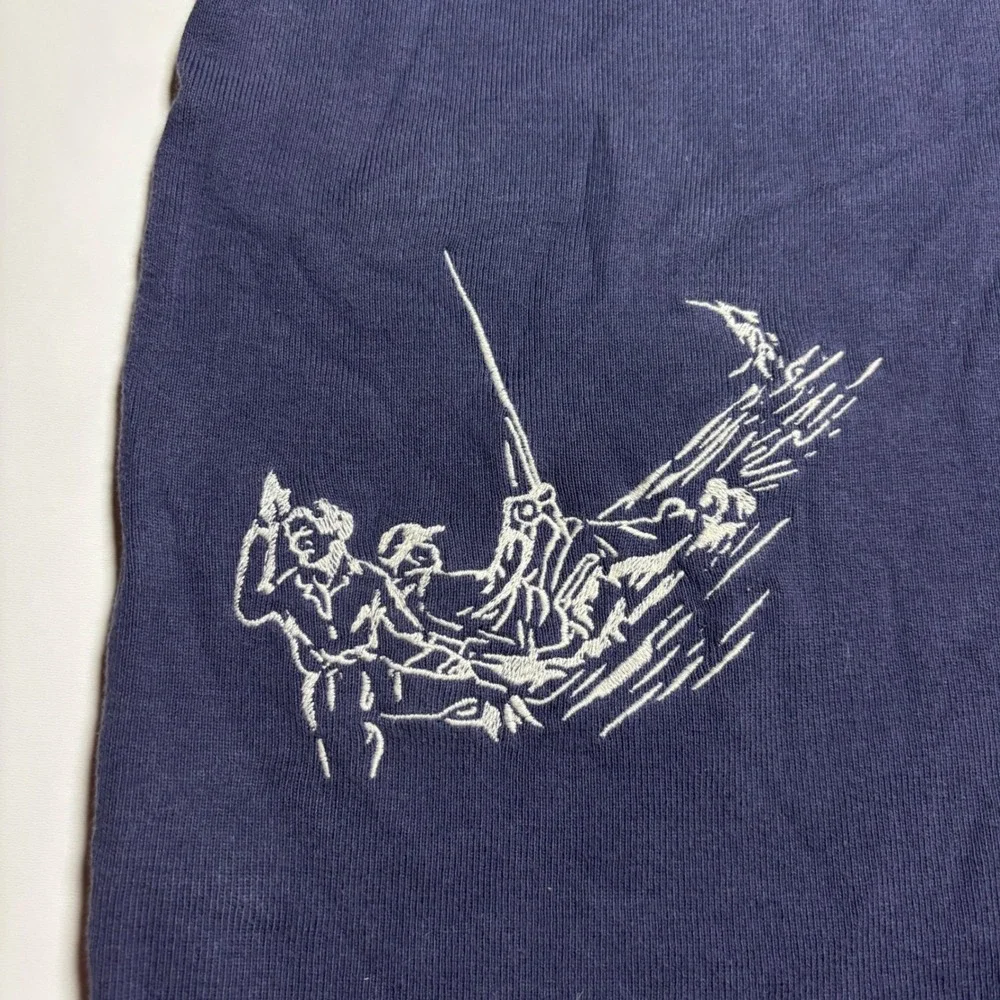 Polo Ralph Embroidered Marlin Fishing Pique Polo Mens Xl Navy Blue VTG